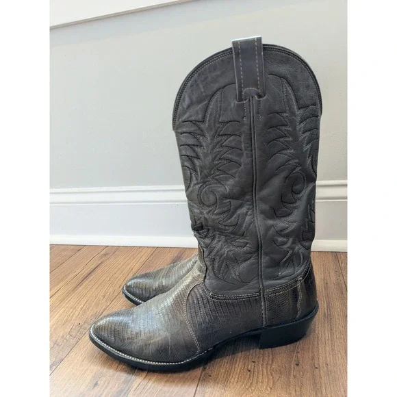 Nocona Boots Mens Lizard Skin Western Cowboy Boots Gray Brown Pointed Toe Sz 10
